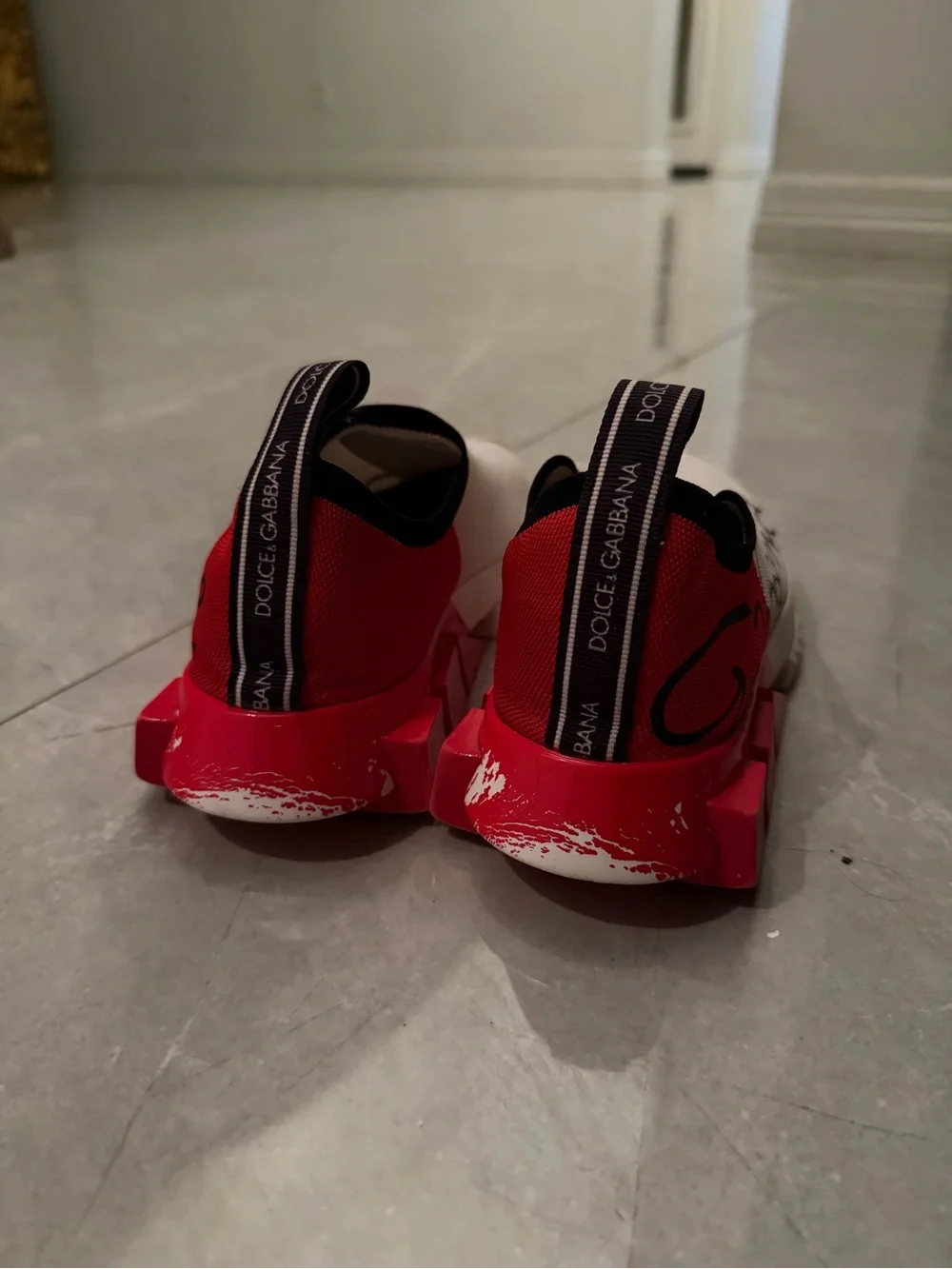 Dolce & Gabbana womenWhite and Red Slip-On Logo Sneakers